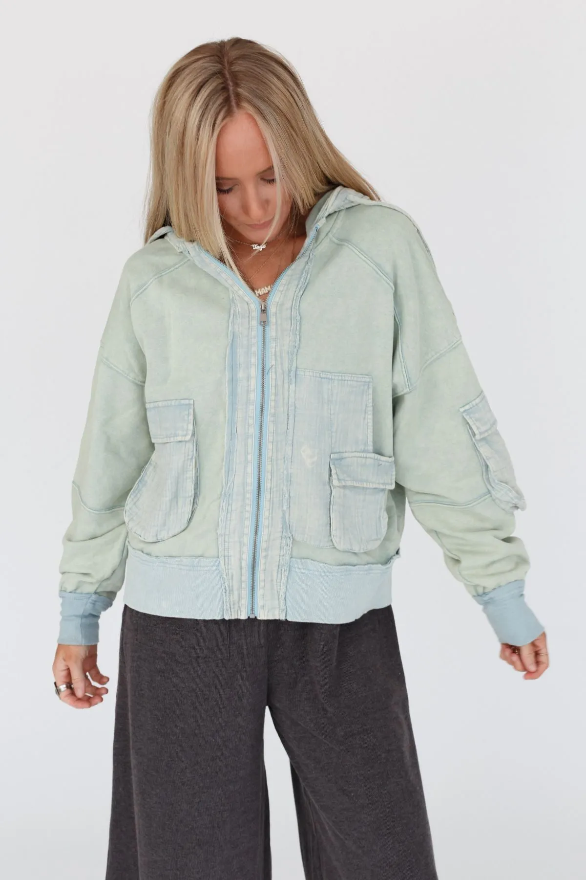 Adventure Awaits Hooded Jacket - Washed Blue