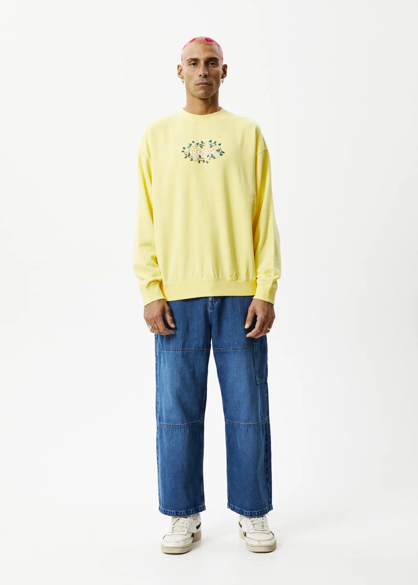 AFENDS Mens Bloom - Crew Neck Jumper - Butter