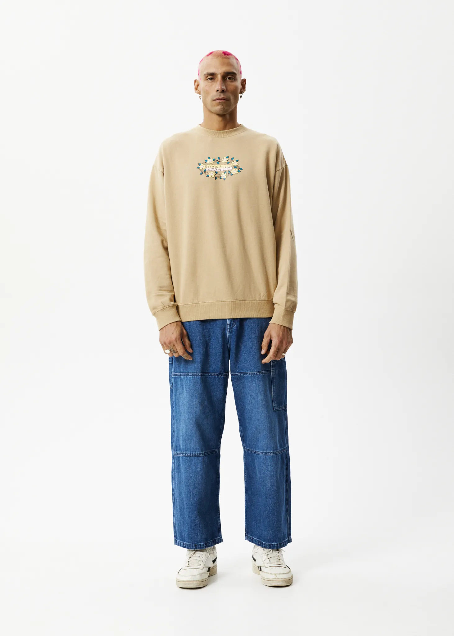 AFENDS Mens Bloom - Crew Neck Jumper - Tan