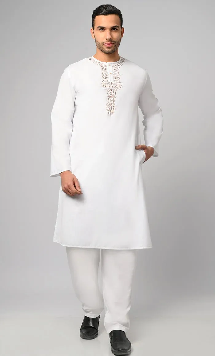 Aleem Modest Muslim Mens Embroidered Kurta Pajama Set