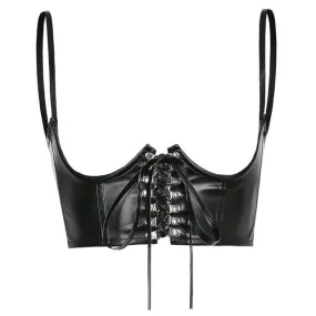 Alternative Goth 'Backseat' Black Lace Up Faux Leather Under Bust Corset Belt