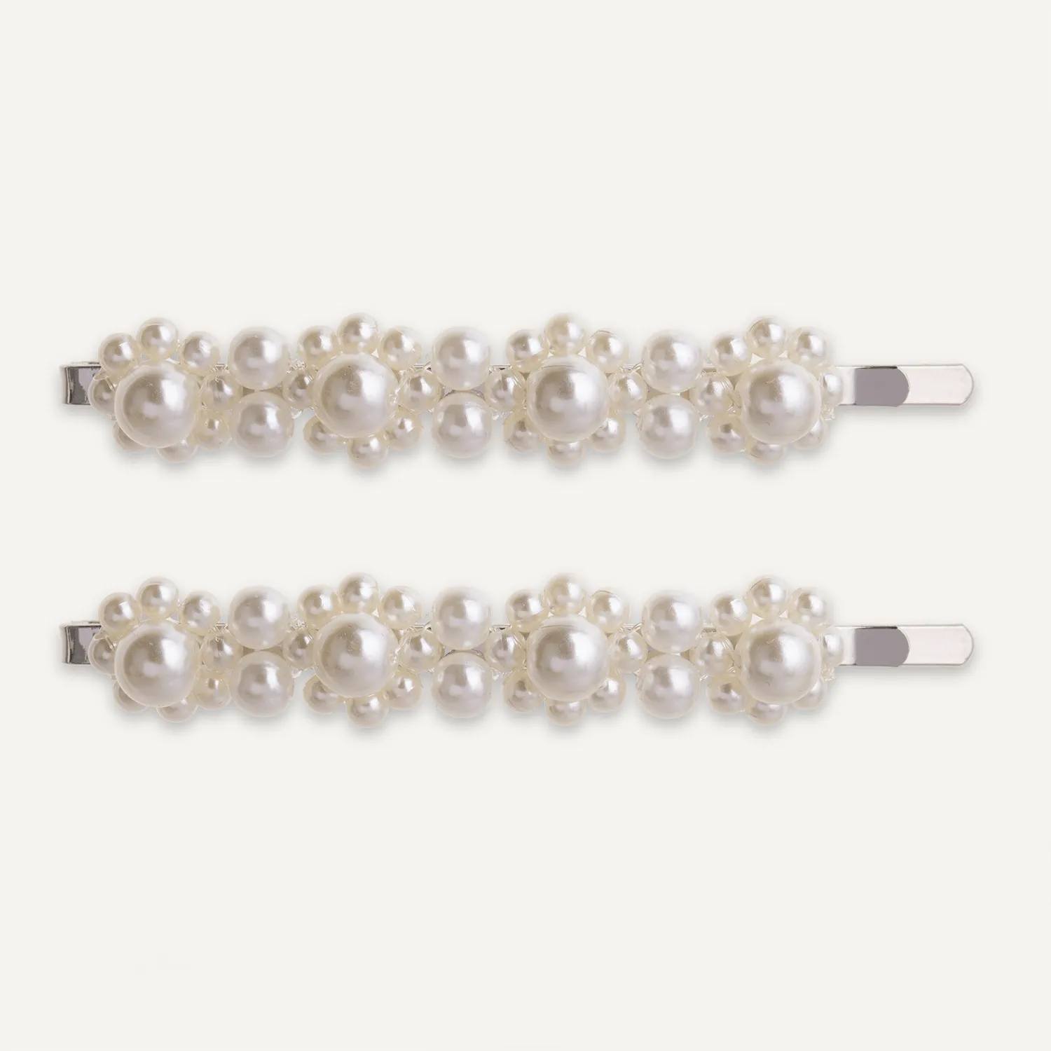 Audrey Pearl Cluster Hair Slides - Set of 2 In Silver-Tone