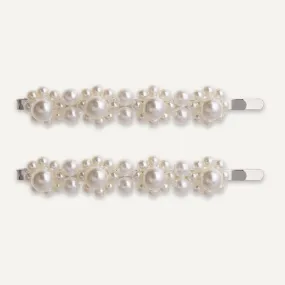 Audrey Pearl Cluster Hair Slides - Set of 2 In Silver-Tone