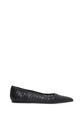 Aurora Braided Flat Shoe in Black Leather