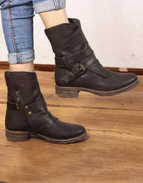 Autumn Winter Retro Buckle Motorcycle Boots