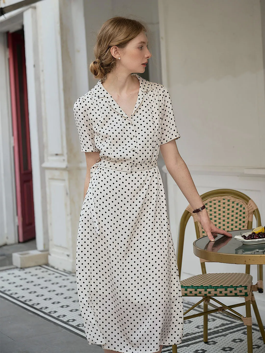 Baylee French Retro Polka Dot V-Neck Dress