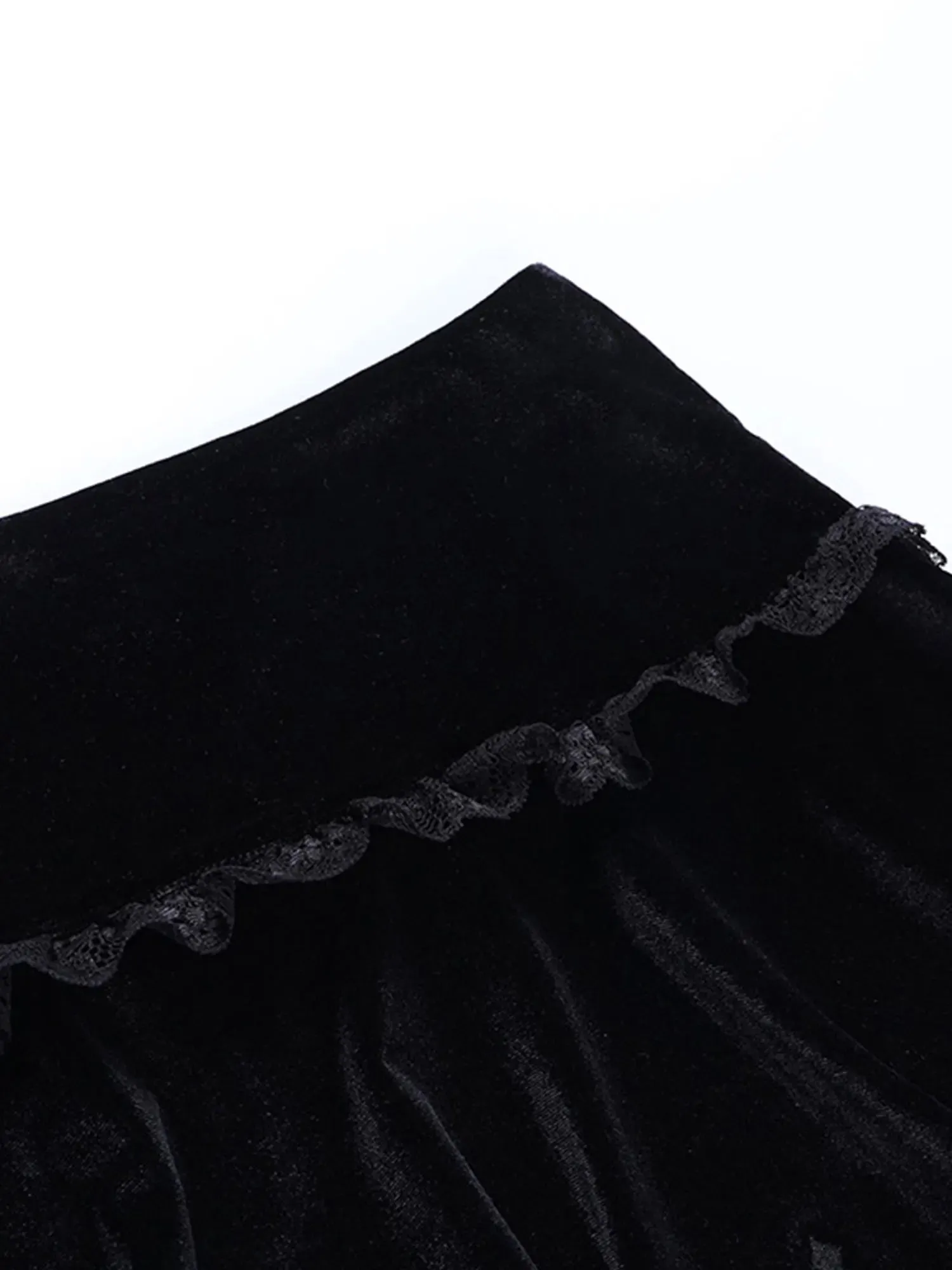 Black Goth Embroidery Lace Trim Mini Skirt