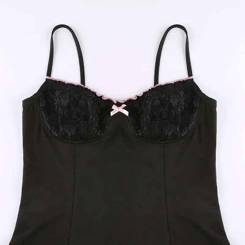 'Blackout' Lace Bow Strap Summer Goth Dress