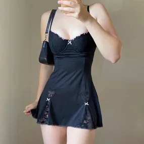 'Blackout' Lace Bow Strap Summer Goth Dress