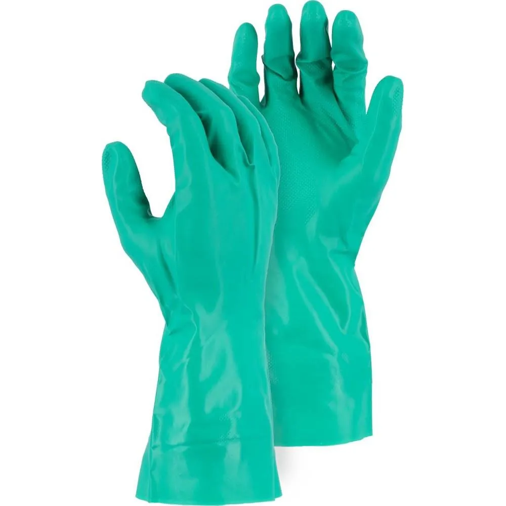 Chemical Resistant Gloves - 11 MIL Unlined Nitrile, Diamond Pattern Grip, 12 Inch Slip On Cuff (12 Pairs)