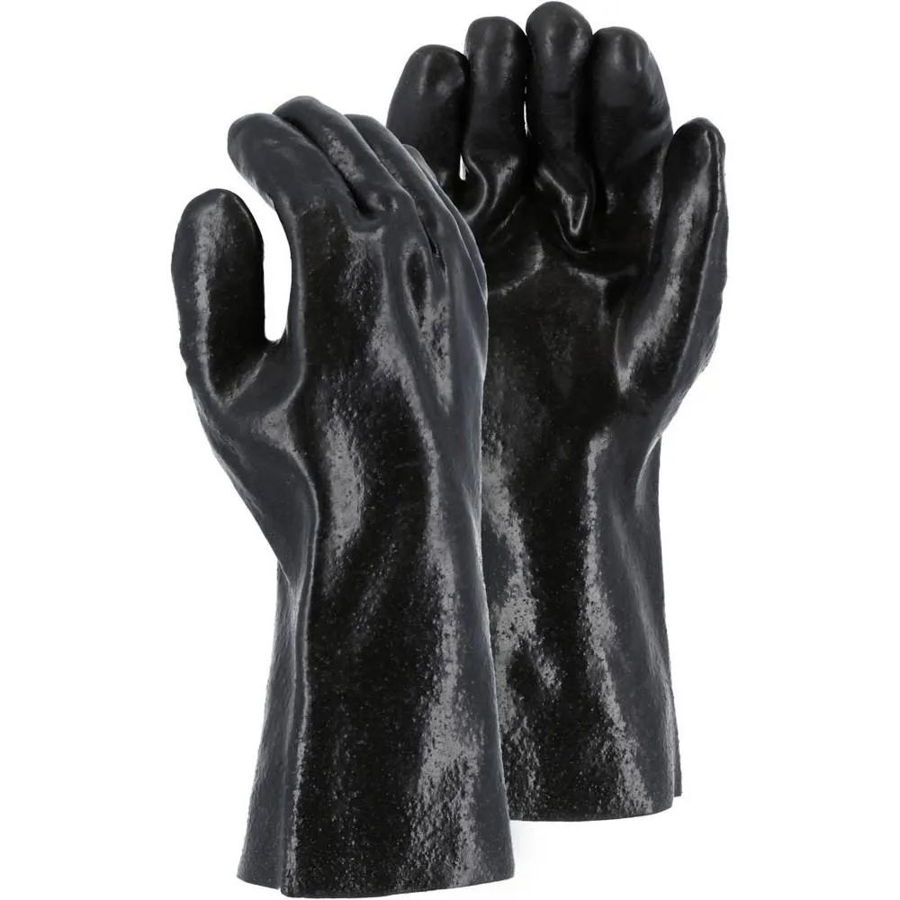 Chemical Resistant Gloves - Cotton Lined Double PVC, Sand Finish, 14 Inch Gauntlet Cuff (PK 12 Pairs)