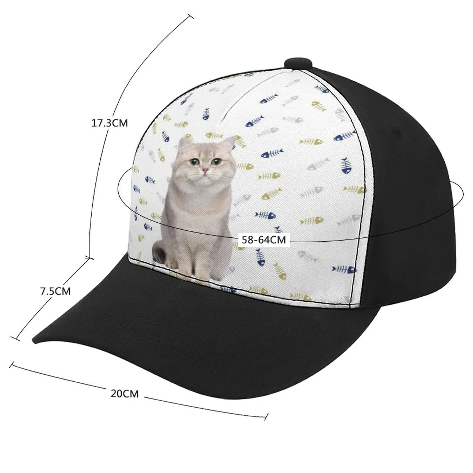 Custom Angora Cat Paw and Fish Bone Unisex Baseball Cap