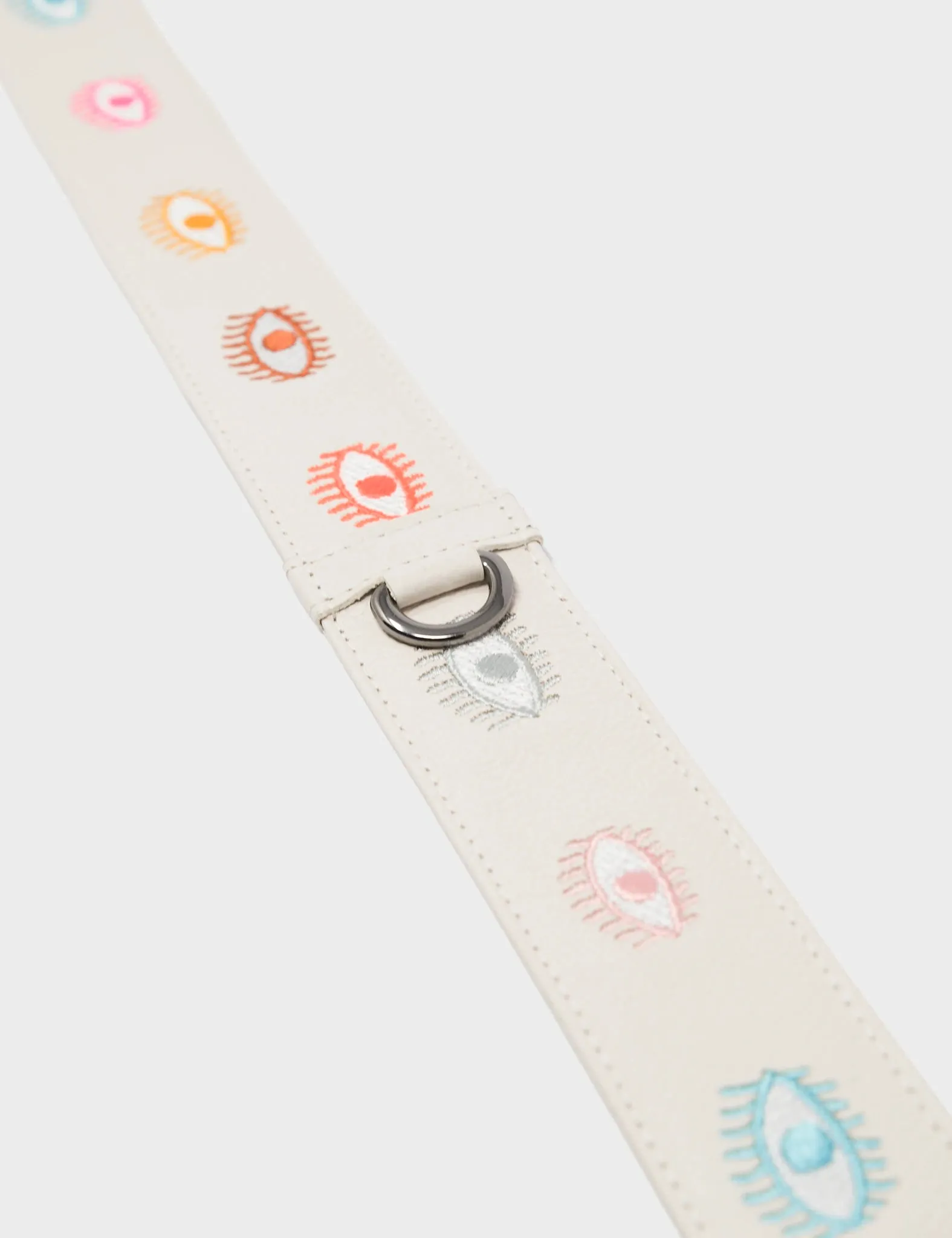 Detachable Cream Leather Shoulder Strap - Colorful Eyes Embroidery