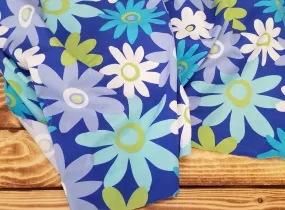 End of Bolt: 2 yards of Designer Deadstock Retro Flower Power Blue Cotton Spandex Poplin Woven-remnant