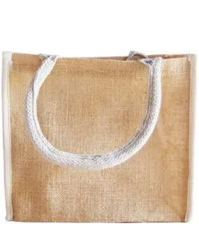 Fancy Small Jute Tote Favor Bags with Cotton Trim - TJ874