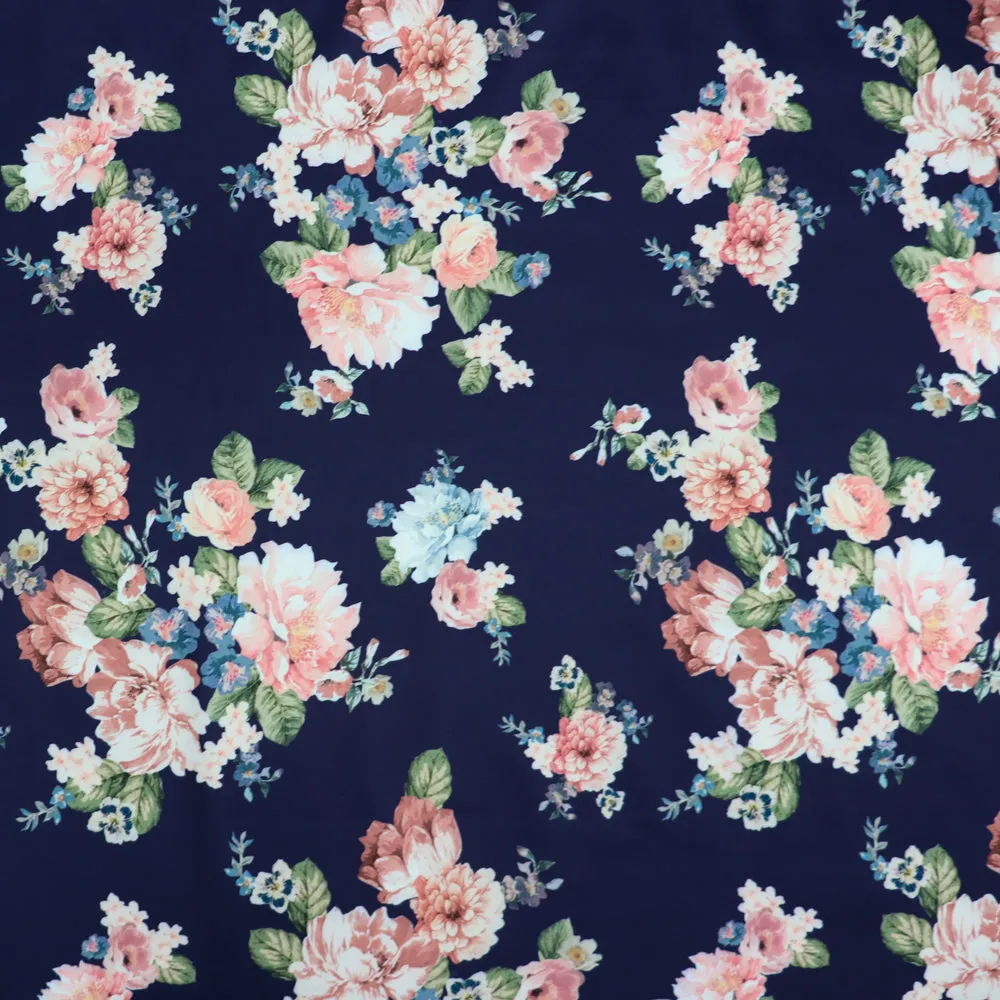 FS1152 Royal Bloom Floral Scuba Stretch Fabric Navy