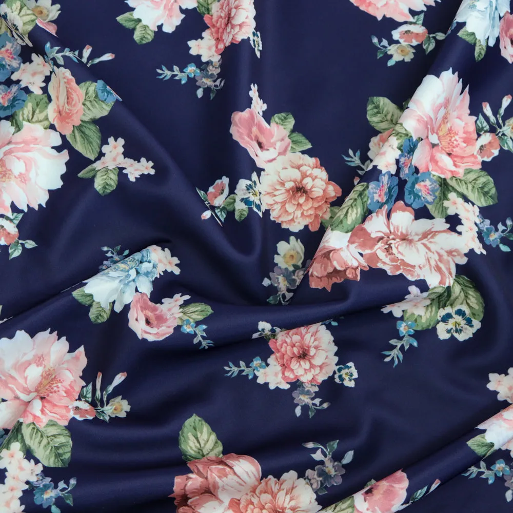 FS1152 Royal Bloom Floral Scuba Stretch Fabric Navy