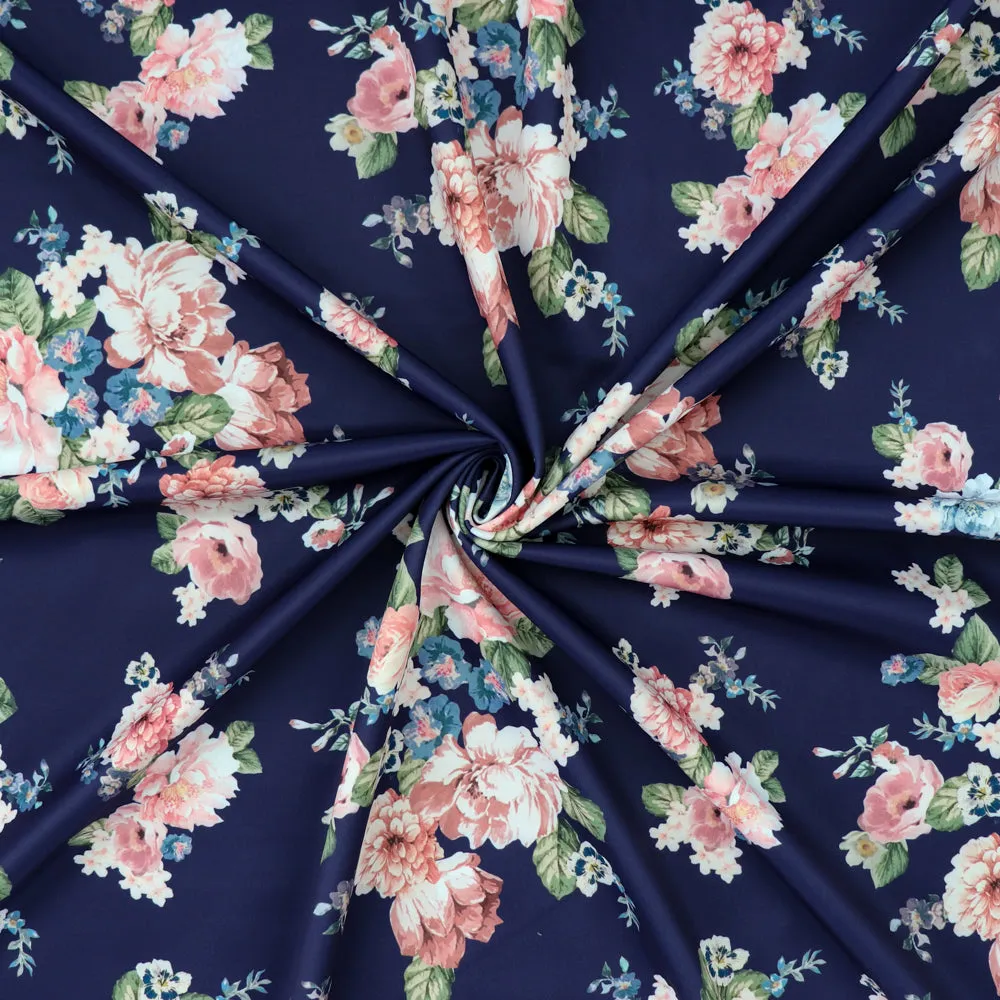 FS1152 Royal Bloom Floral Scuba Stretch Fabric Navy