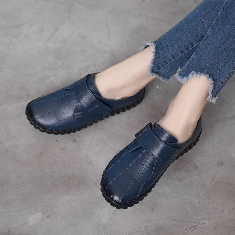 Genuine Leather Shoes For Woman Autumn Flats Female Hook Loop Orthopedic Shoes Big Size 42 Women's Loafers Ladies Blue Moccasins