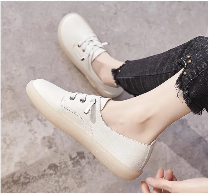 Genuine Leather Women Shoes Autumn Flats Slip On Women's Loafers Soft Moccasins Casual Running Sneakers Female Sport Shoes