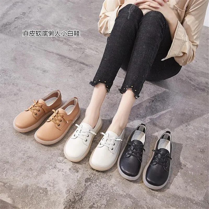 Genuine Leather Women Shoes Autumn Flats Slip On Women's Loafers Soft Moccasins Casual Running Sneakers Female Sport Shoes