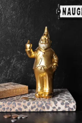 Gold Naughty Gnome Money Box