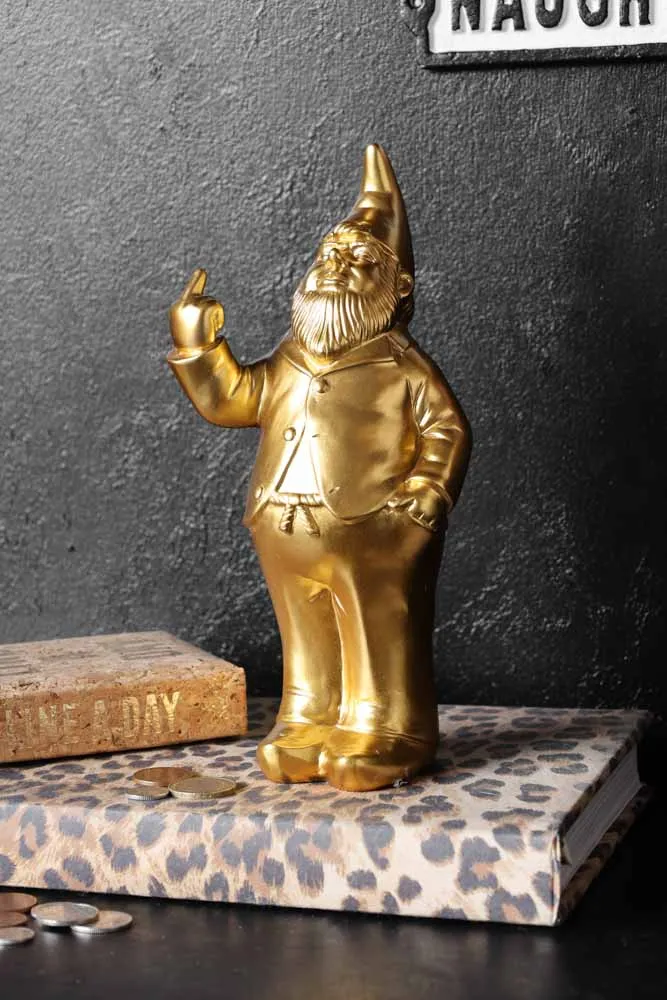 Gold Naughty Gnome Money Box