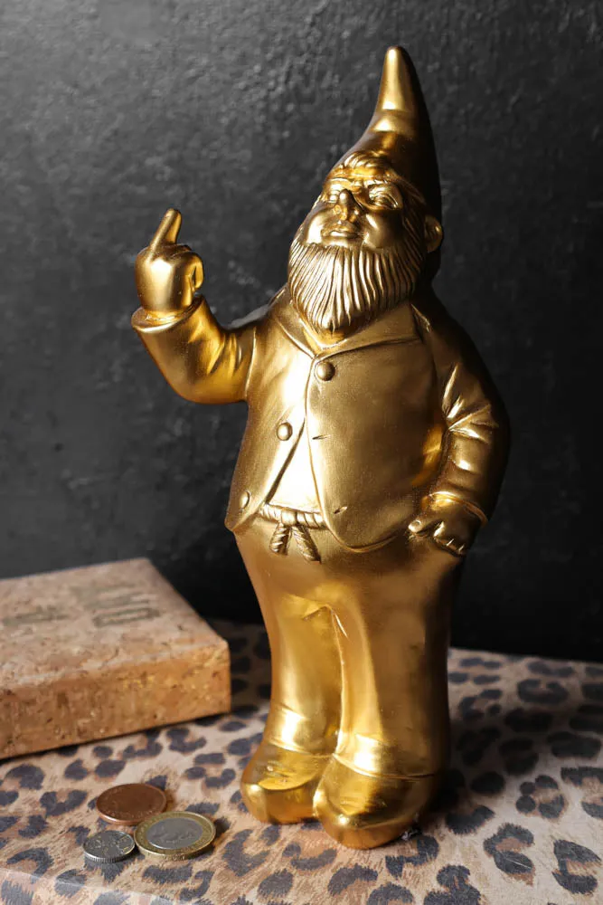 Gold Naughty Gnome Money Box