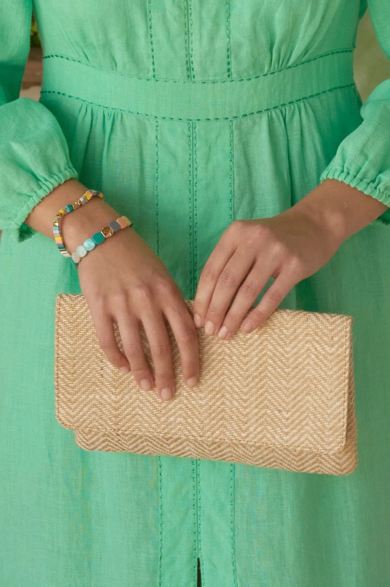 Heringbone Jute Clutch | Natural/White