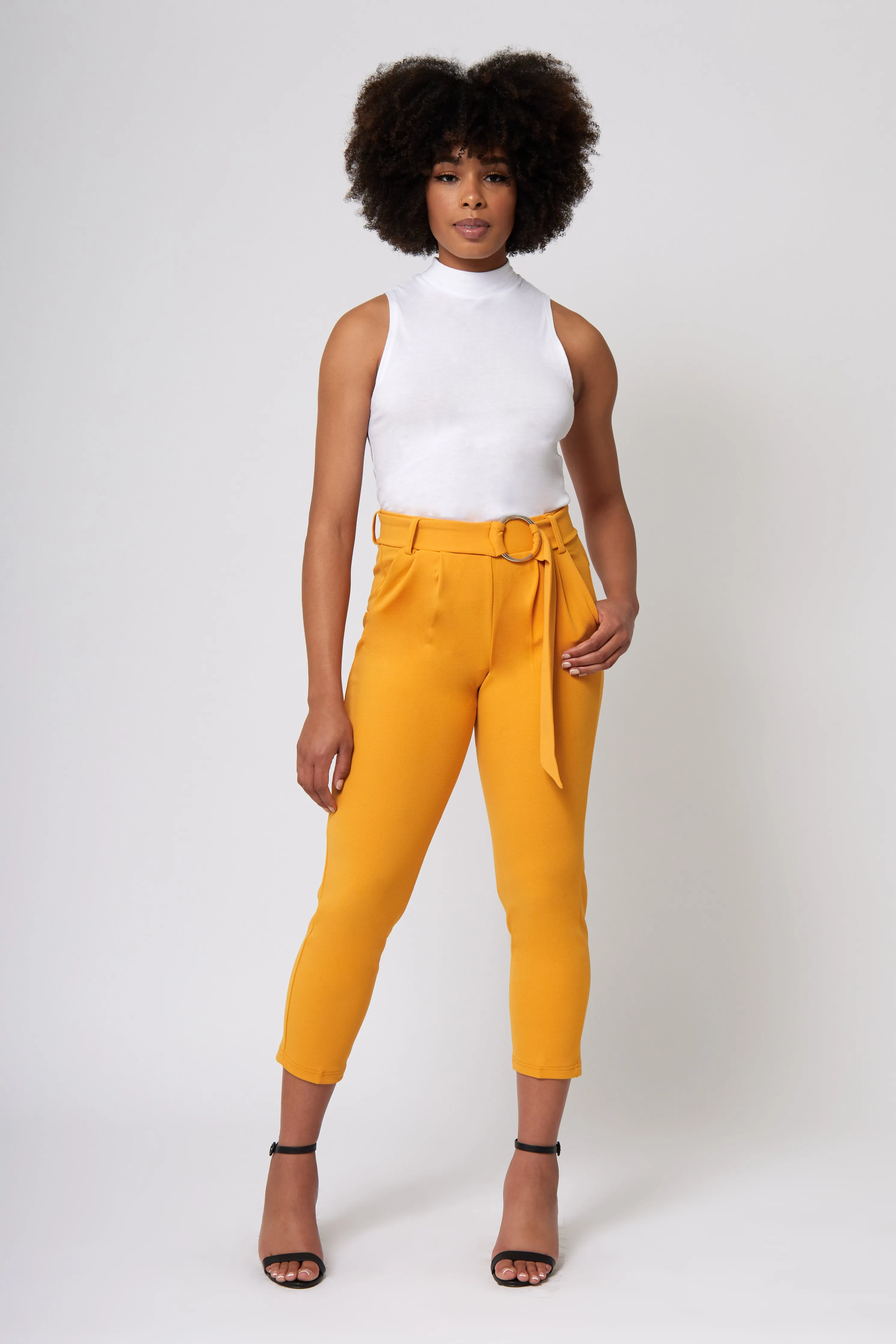 High Rise Self Buckle Knit Crepe Trousers