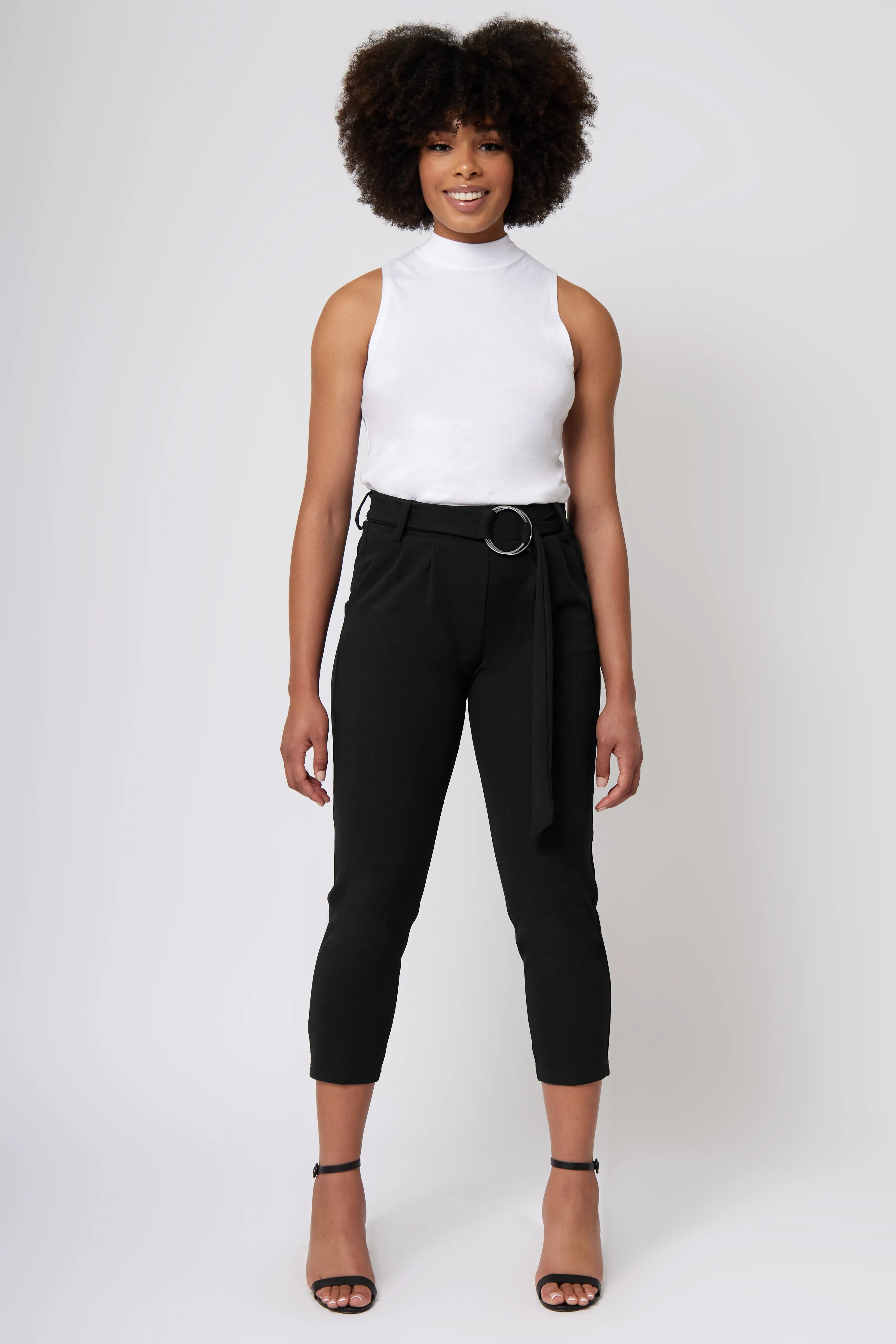 High Rise Self Buckle Knit Crepe Trousers