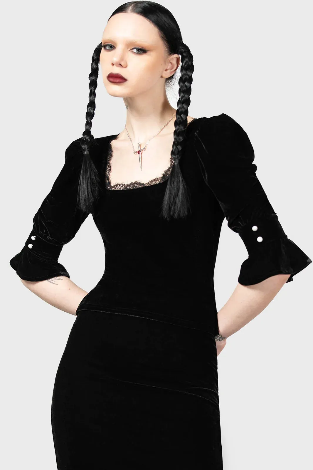 Killstar Dottie Dottie Velvet and Lace Top Goth