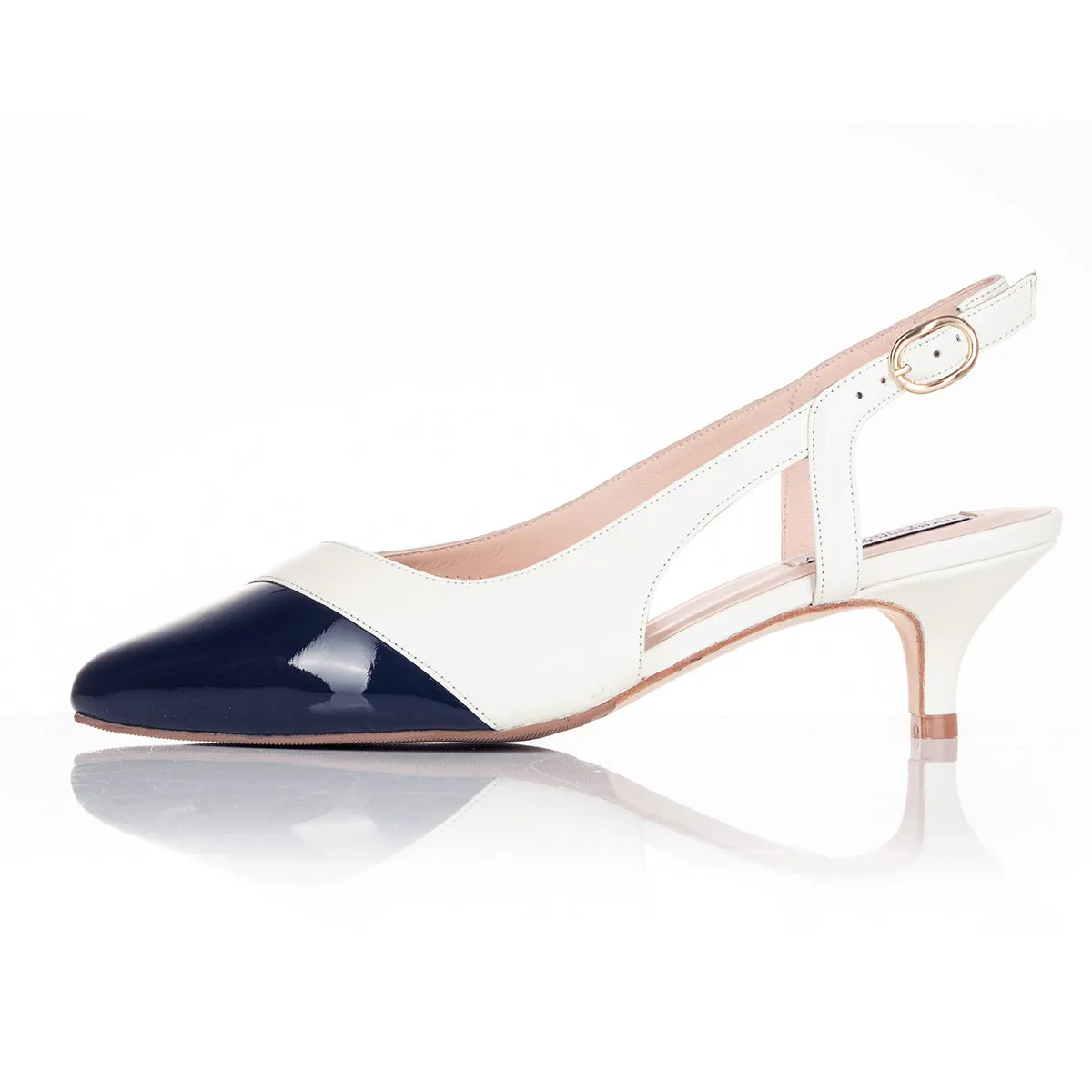 Lena Extra-Wide Fit Slingback - Cream & Navy Leather