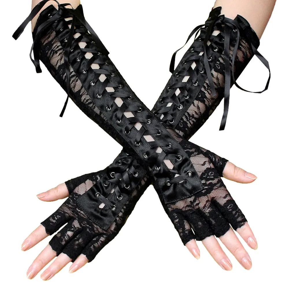 'Lovecraft' Black Alt Goth Lace Gloves