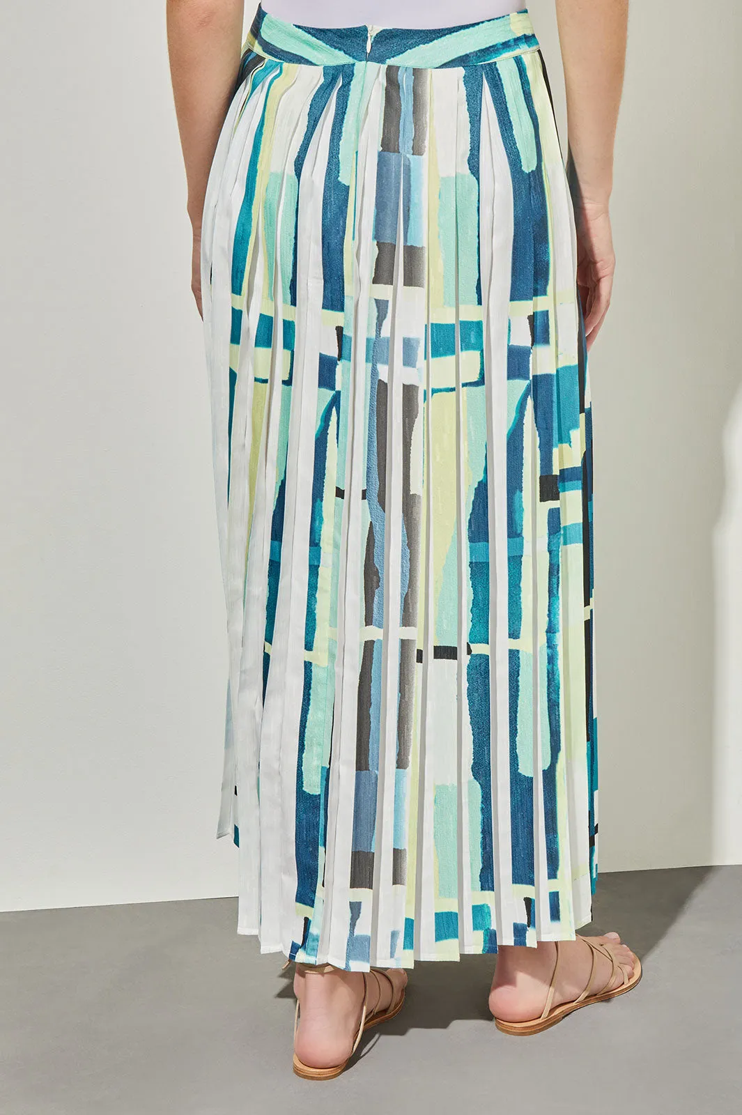 Maxi A-Line Skirt - Abstract Pleated Woven