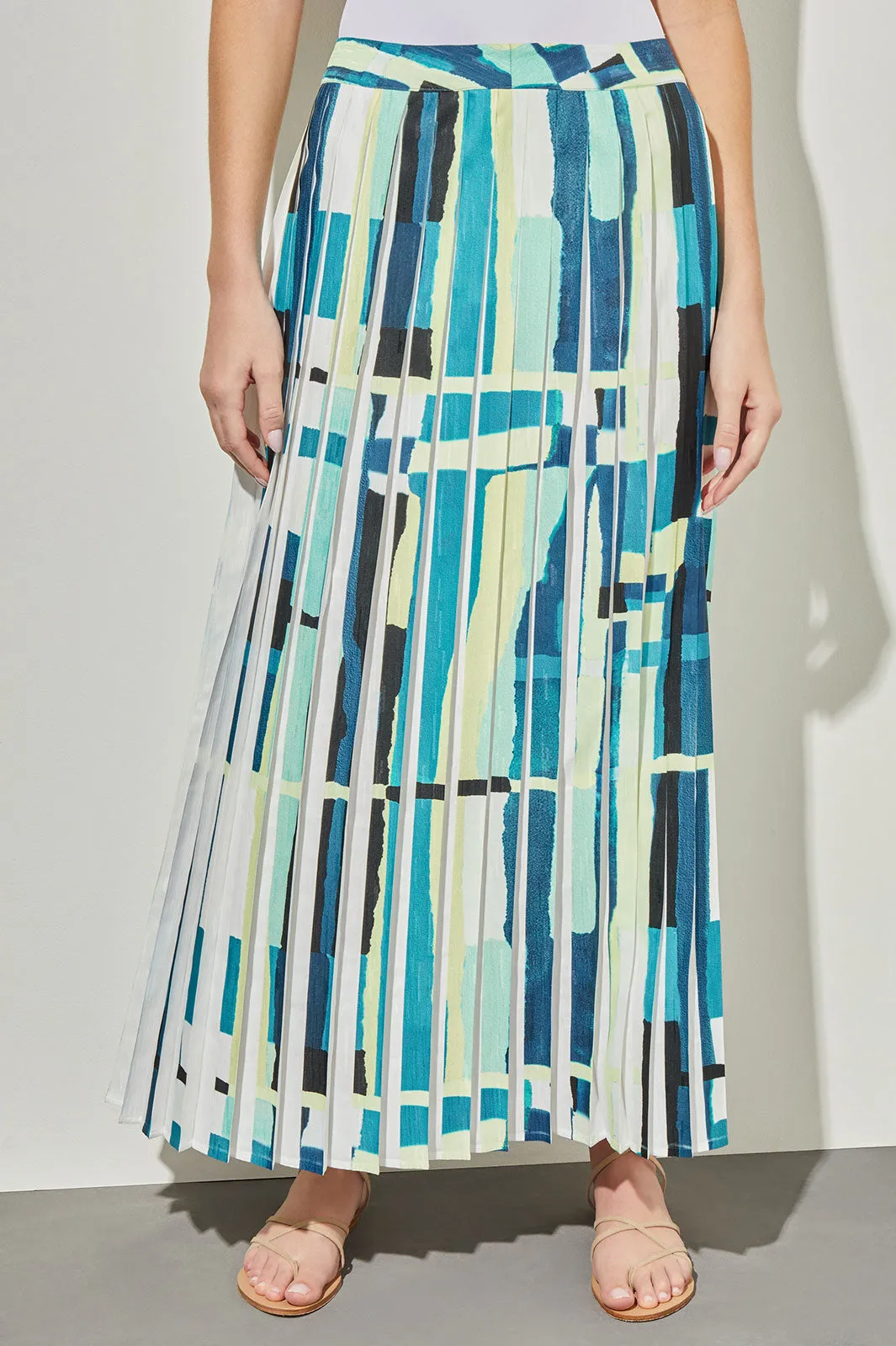 Maxi A-Line Skirt - Abstract Pleated Woven