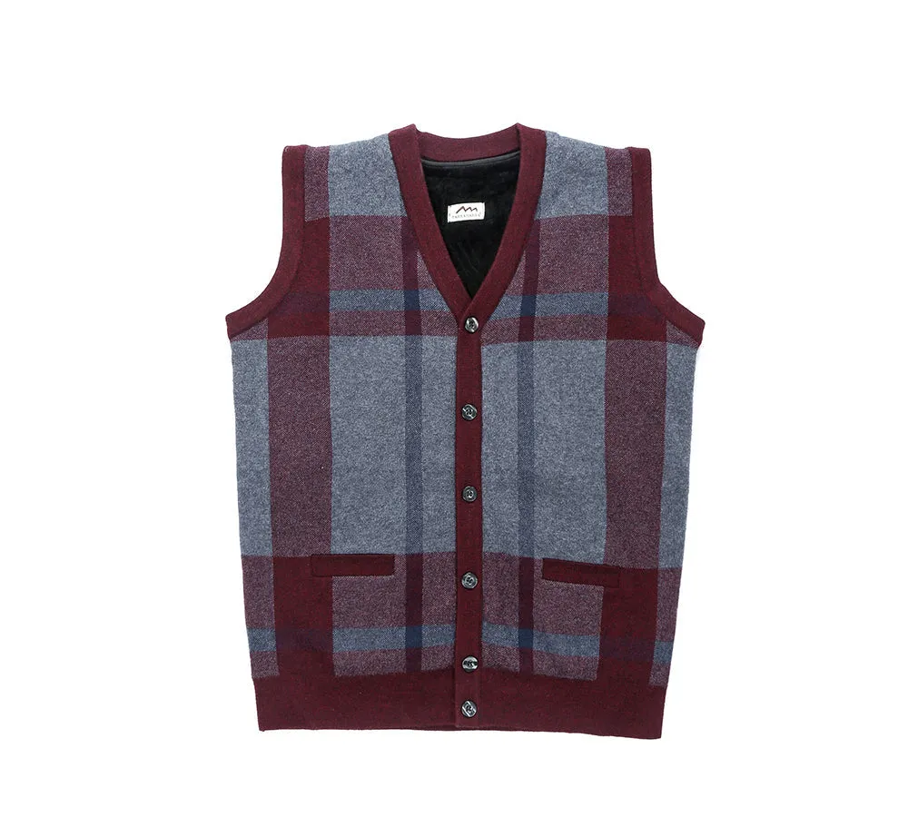 Men Plaid Knitted Wool Vest Detachable Inner Fleece Lining