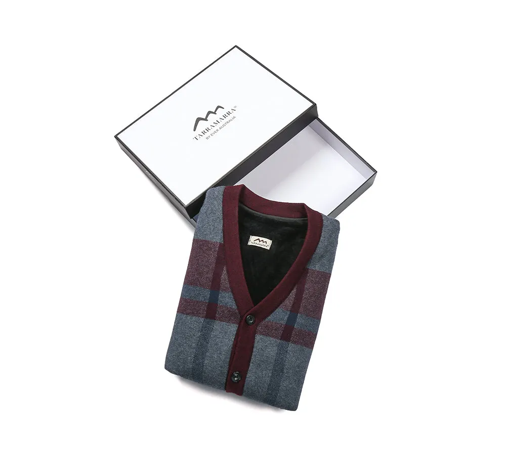 Men Plaid Knitted Wool Vest Detachable Inner Fleece Lining