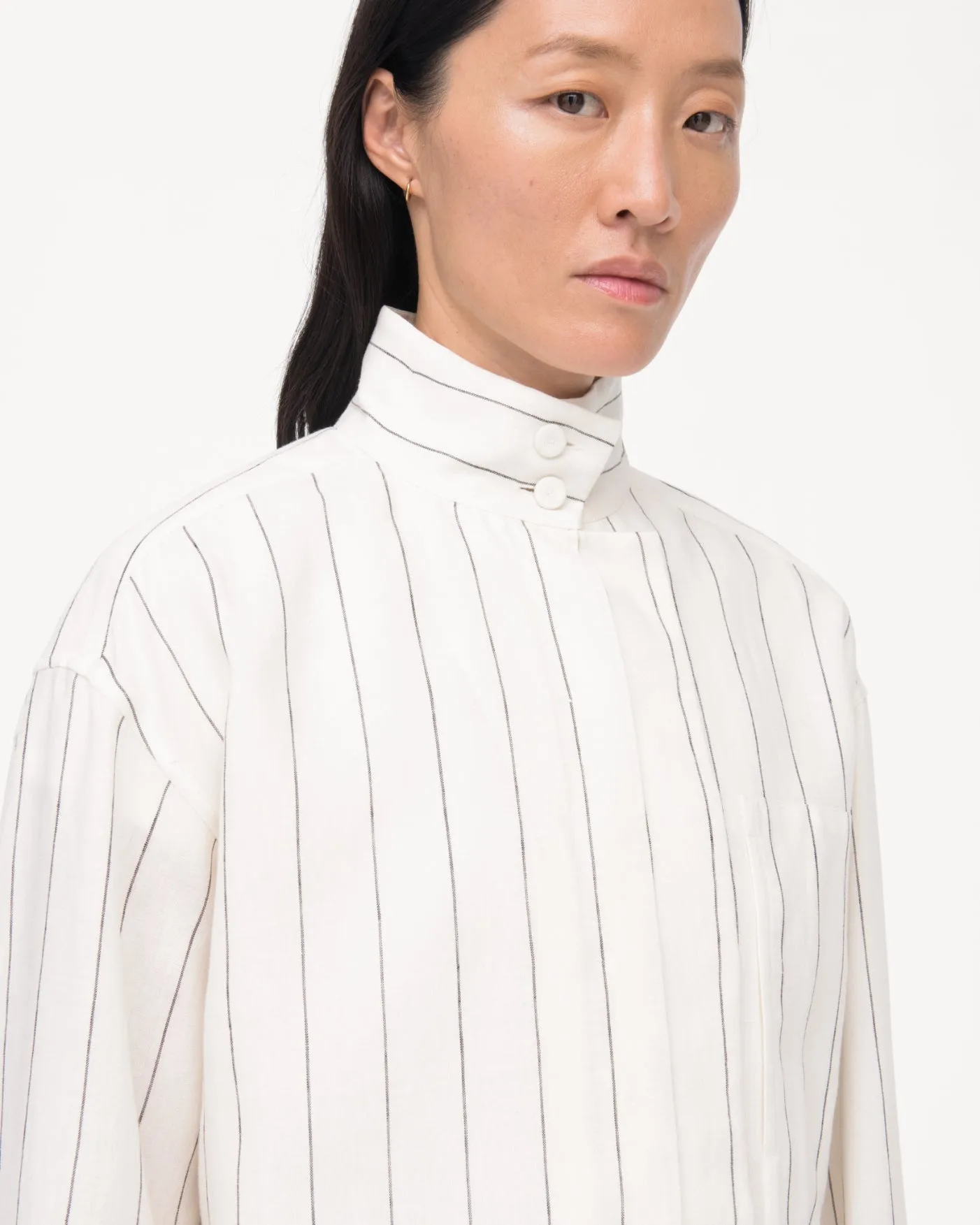 Mock Neck Pleat Shirt