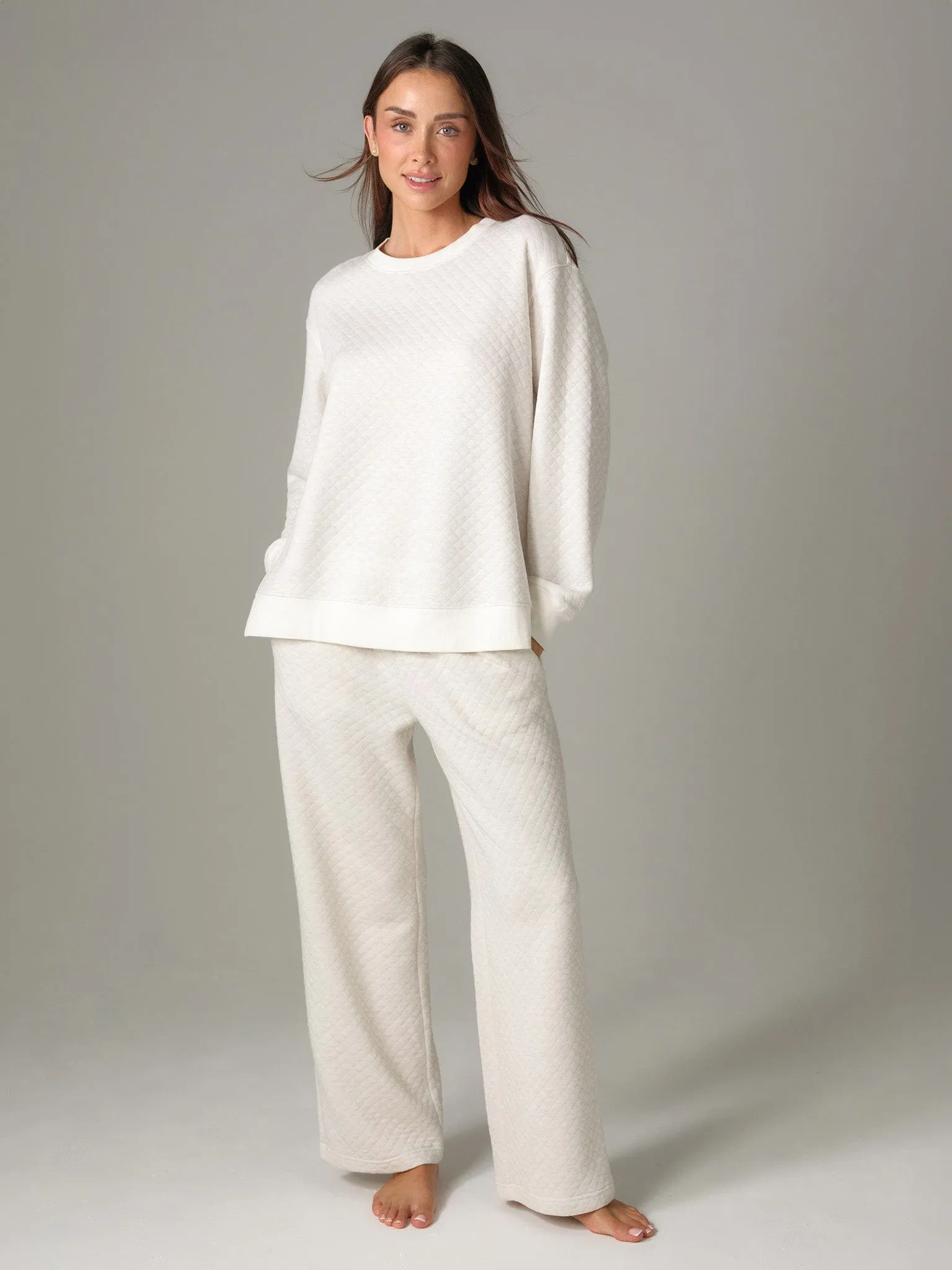 Oatmeal Quilted Loungewear Set