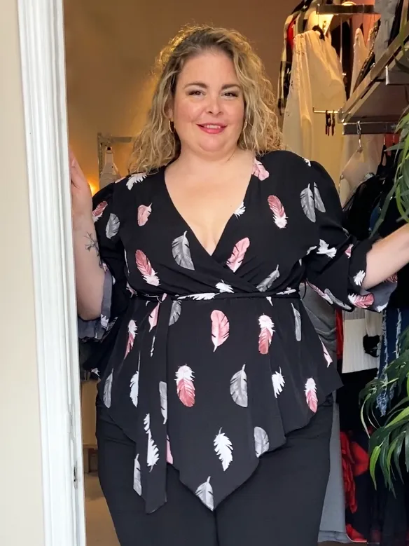 Paula Feather Print Plus Size Blouse