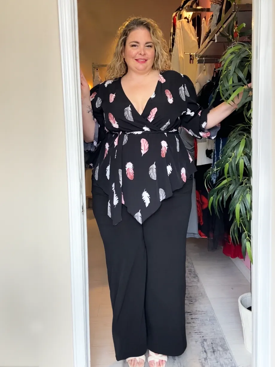 Paula Feather Print Plus Size Blouse