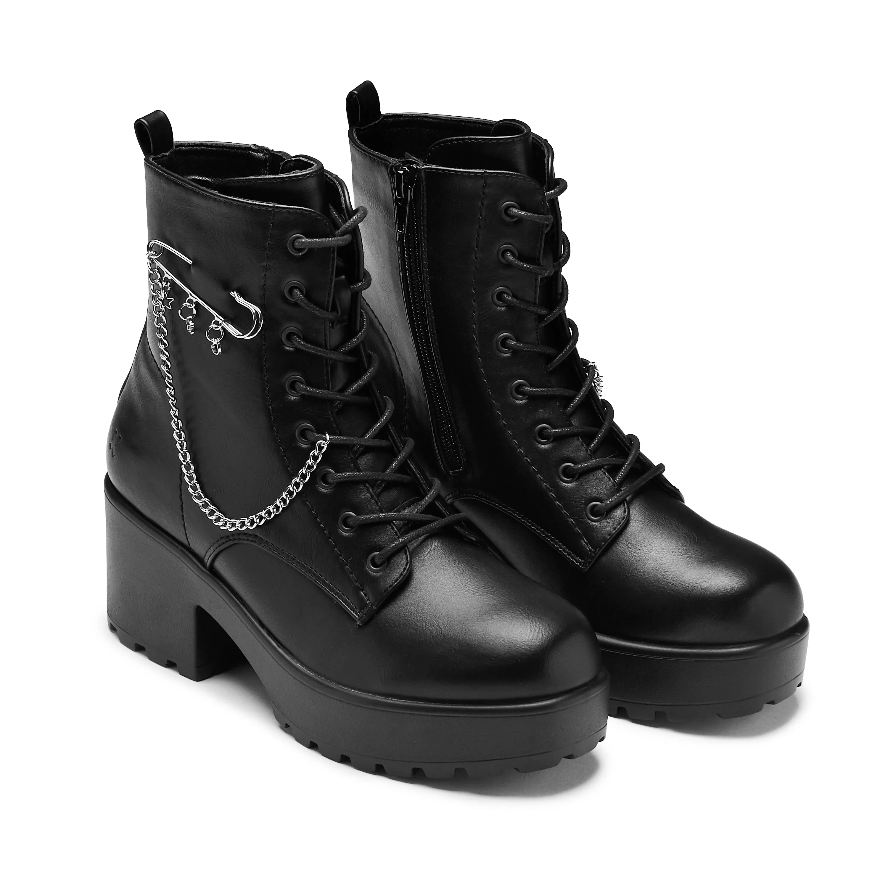 Salvius Safety Pin Military Lace Up Boots - Black