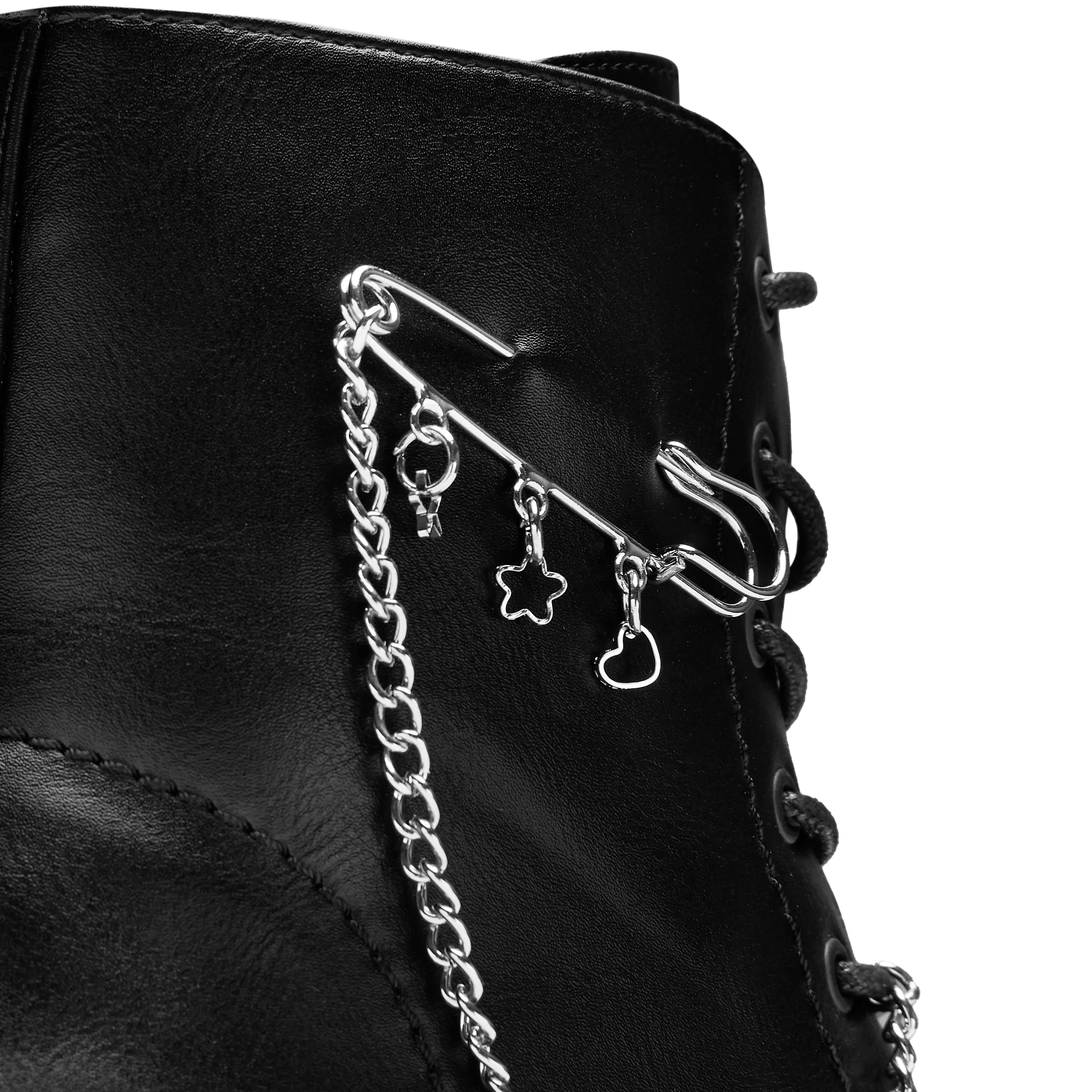 Salvius Safety Pin Military Lace Up Boots - Black