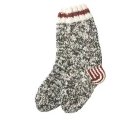 Soft Wool Socks, Charcoal Fleece Lined Socks, Funky Red Stripe Heel