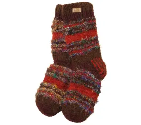 Thick Wool Socks, Wool slippers, Mens or Womens Fleece Lined inside Brown and rust