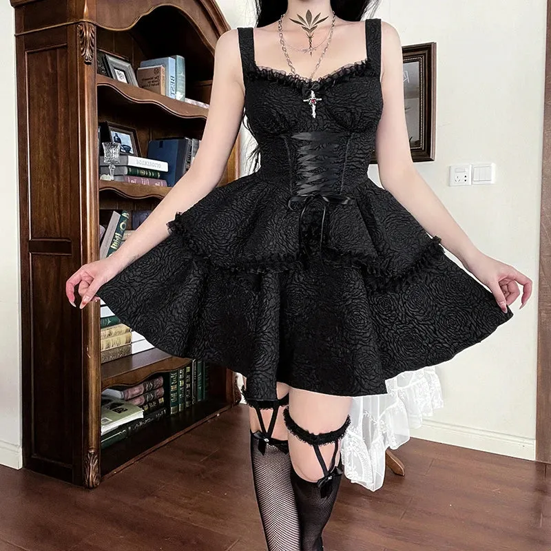 'Till Death' Black Elegant Goth Lace Trim Dress