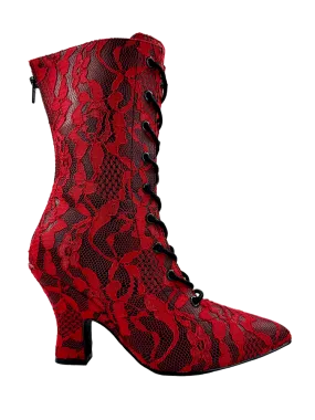 Victoria Lace Boot, Red/Black