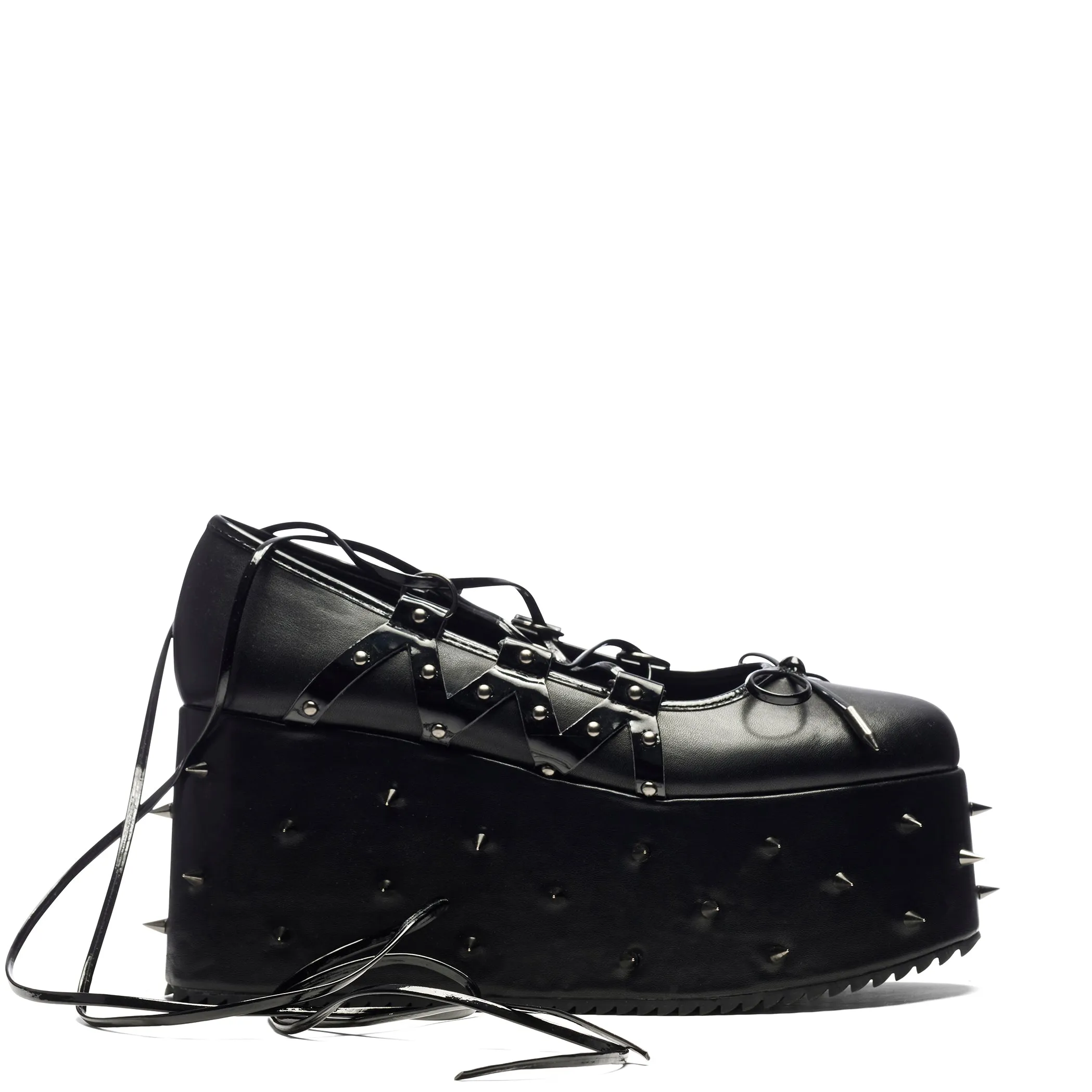 Zorina Lace Up Platform Ballet Shoes - Black