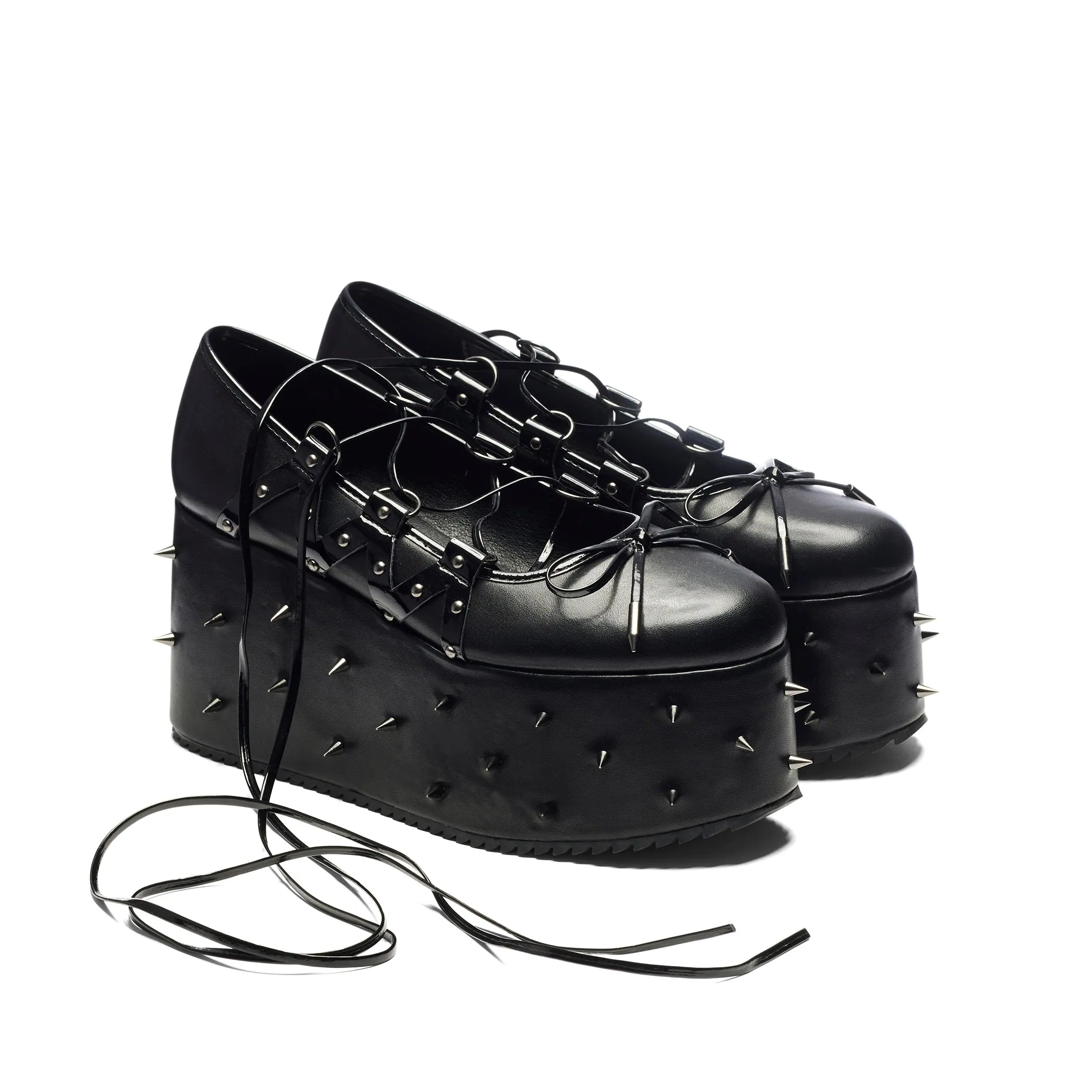 Zorina Lace Up Platform Ballet Shoes - Black